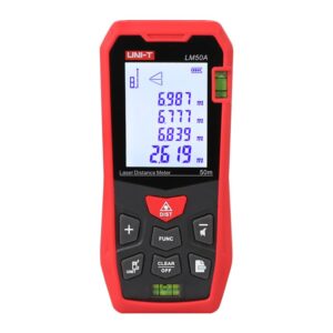 UNI-T  LM50A LASER METER (50MTR) Distance range: 50M;  Display type: LCD;   Measurement units: m/ft/in;  Measurement basis:  front/rear