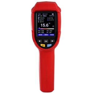 UNI-T  UT305C+ Temperature:  -50℃ ~ 2200℃;  D: S:  55: 1;  Emissivity:  0.10~1.00 Adjustable;  Laser type:  sigle laser;  Laser class:  Class 2;  Spectral response:  8μm～14μm