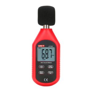 UNI-T  UT353 Sound Meter : Range : 30~130dB;  Sampling rate:  Fast:  125ms;  Slow:  1000ms;Frequency response: 31.5Hz~8kHz;   Auto power off;  Low batter